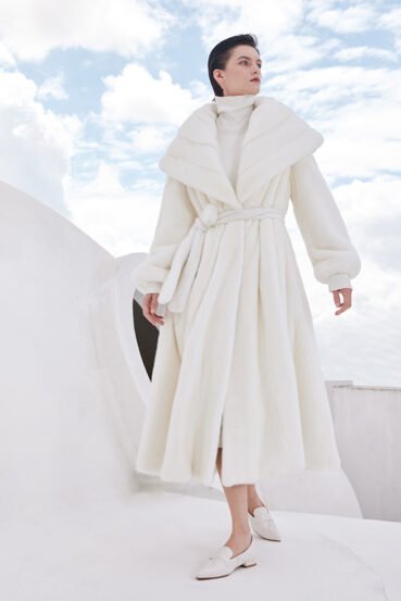 women's natural color full pelt mink fur coat — over knee long, fashionable & youthful winter outerwear