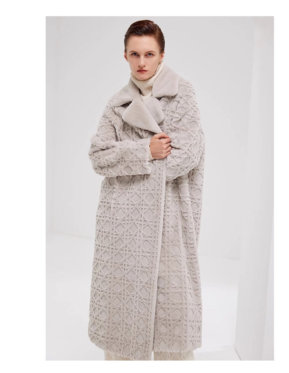 original geometric check pattern — new imported full pelt mink fur coat for women, over knee long style