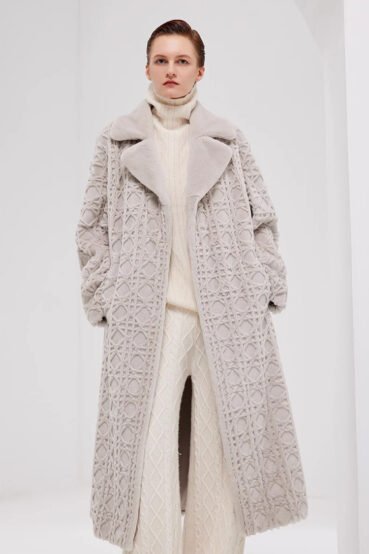 original geometric check pattern — new imported full pelt mink fur coat for women, over knee long style