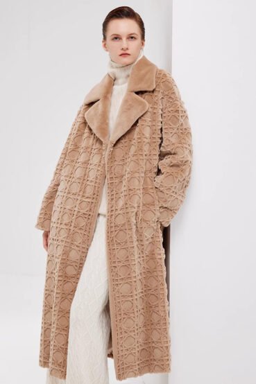 original geometric check pattern — new imported full pelt mink fur coat for women, over knee long style