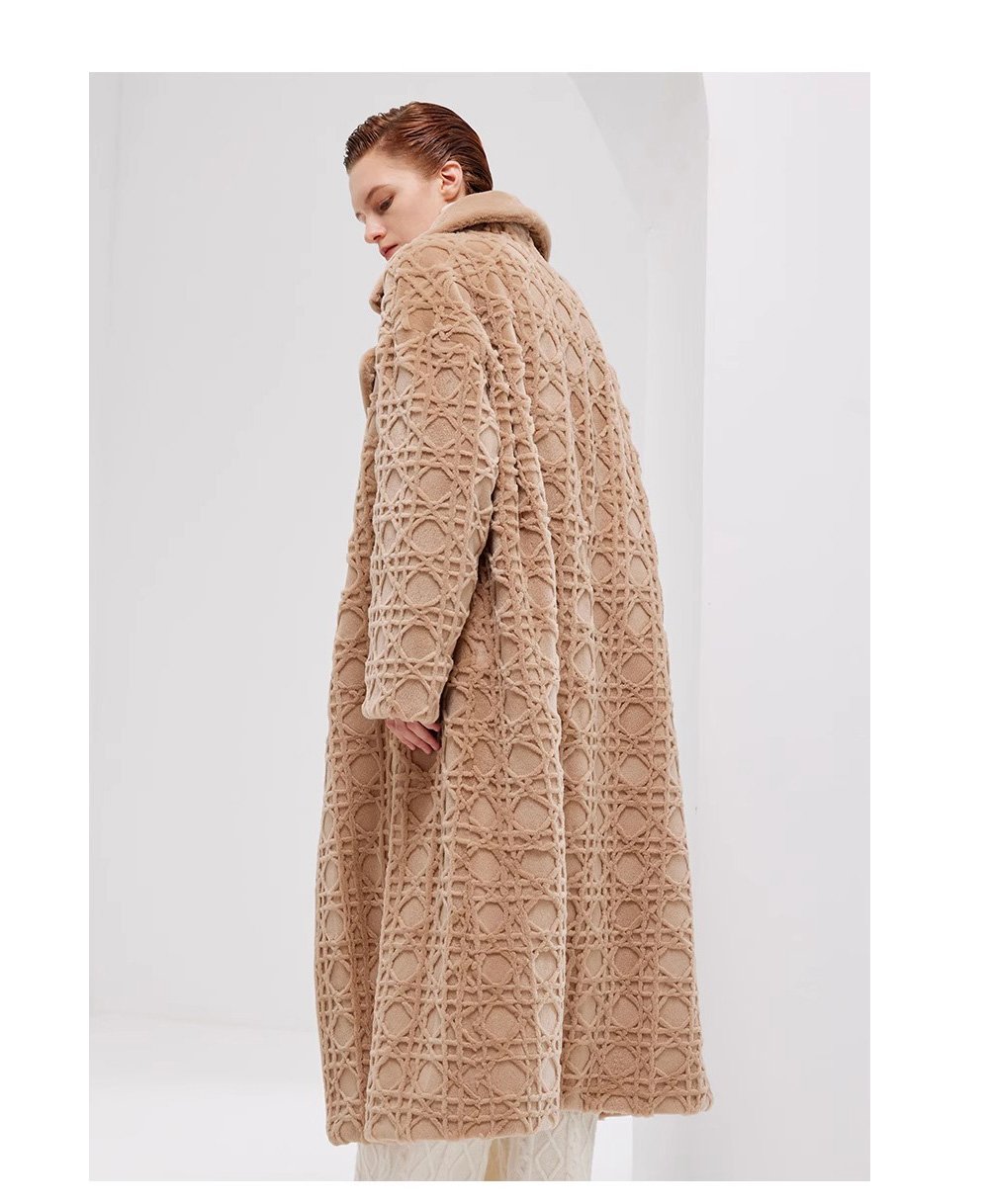 original geometric check pattern — new imported full pelt mink fur coat for women, over knee long style