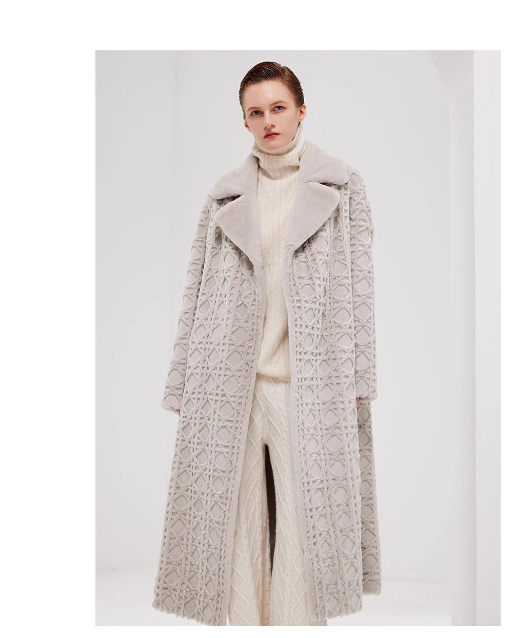 original geometric check pattern — new imported full pelt mink fur coat for women, over knee long style