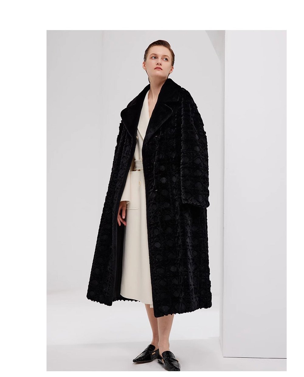 original geometric check pattern — new imported full pelt mink fur coat for women, over knee long style