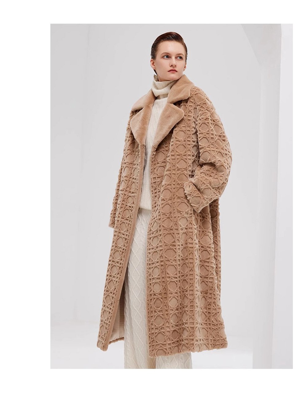 original geometric check pattern — new imported full pelt mink fur coat for women, over knee long style