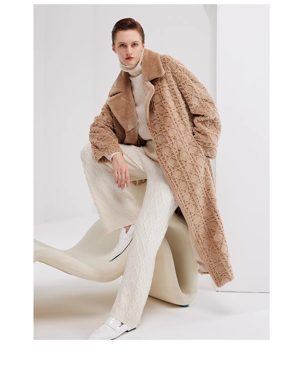 original geometric check pattern — new imported full pelt mink fur coat for women, over knee long style