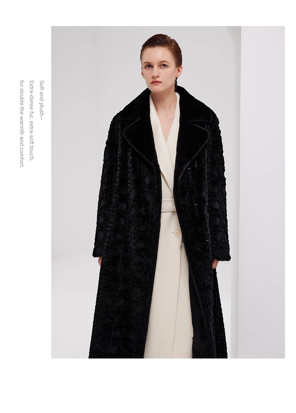 original geometric check pattern — new imported full pelt mink fur coat for women, over knee long style