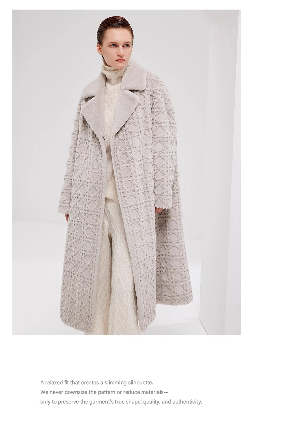 original geometric check pattern — new imported full pelt mink fur coat for women, over knee long style