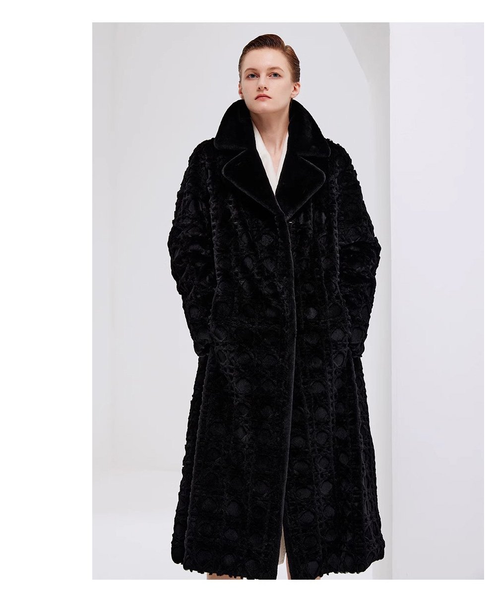 original geometric check pattern — new imported full pelt mink fur coat for women, over knee long style