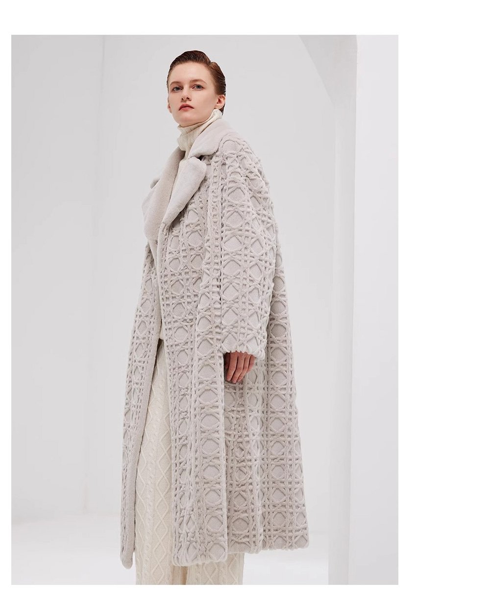 original geometric check pattern — new imported full pelt mink fur coat for women, over knee long style