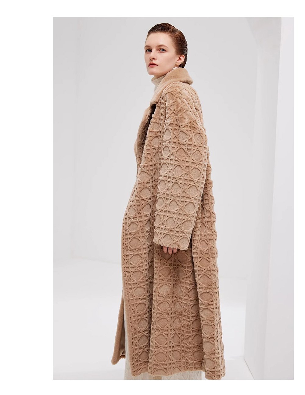 original geometric check pattern — new imported full pelt mink fur coat for women, over knee long style
