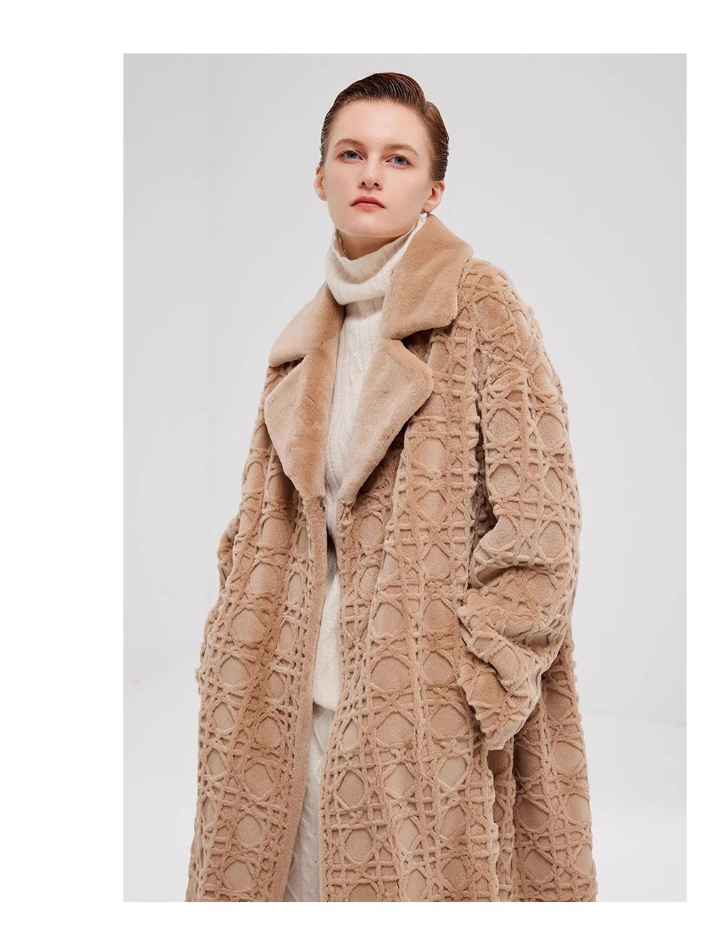 original geometric check pattern — new imported full pelt mink fur coat for women, over knee long style