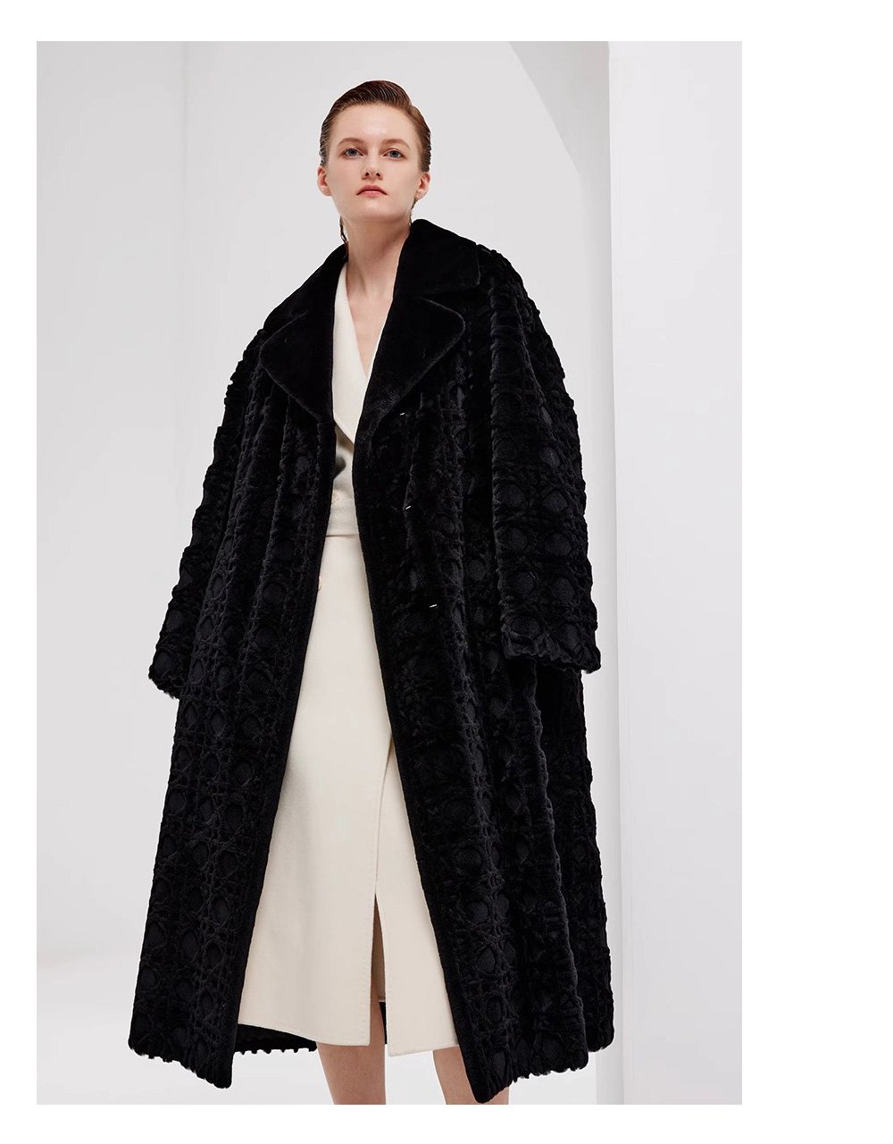 original geometric check pattern — new imported full pelt mink fur coat for women, over knee long style