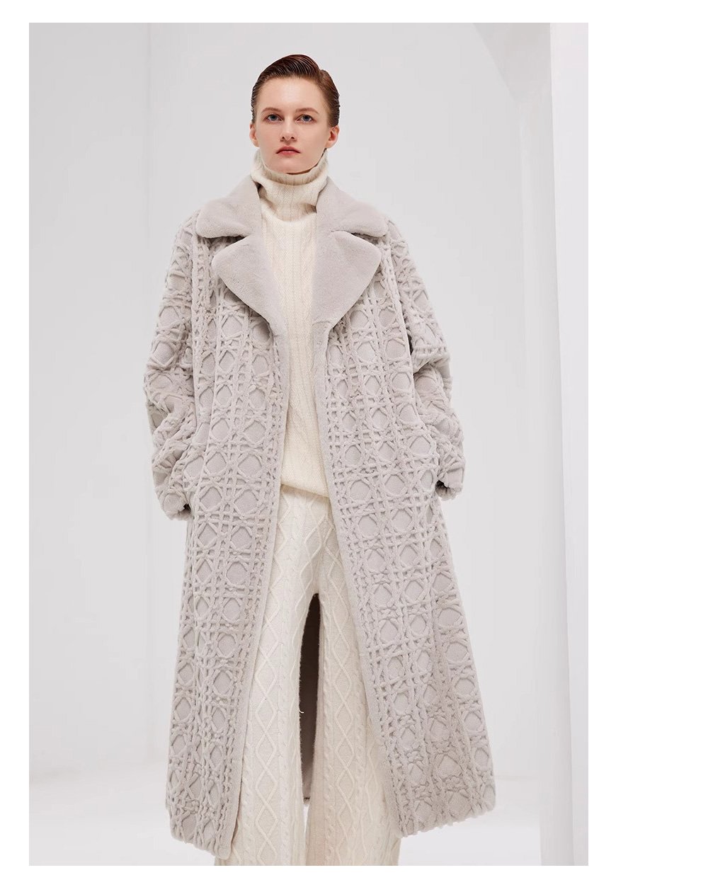 original geometric check pattern — new imported full pelt mink fur coat for women, over knee long style