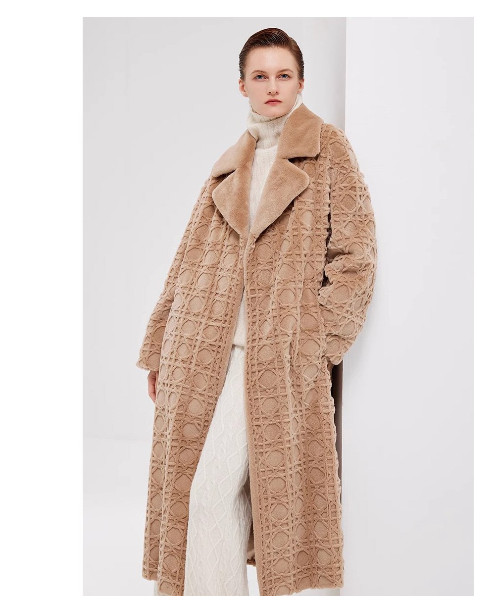 original geometric check pattern — new imported full pelt mink fur coat for women, over knee long style