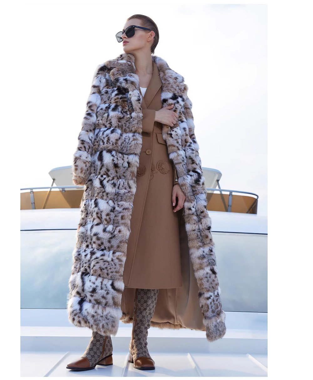 original lynx pattern luxury coat — imported american lynx fur outerwear, 2025 new collection