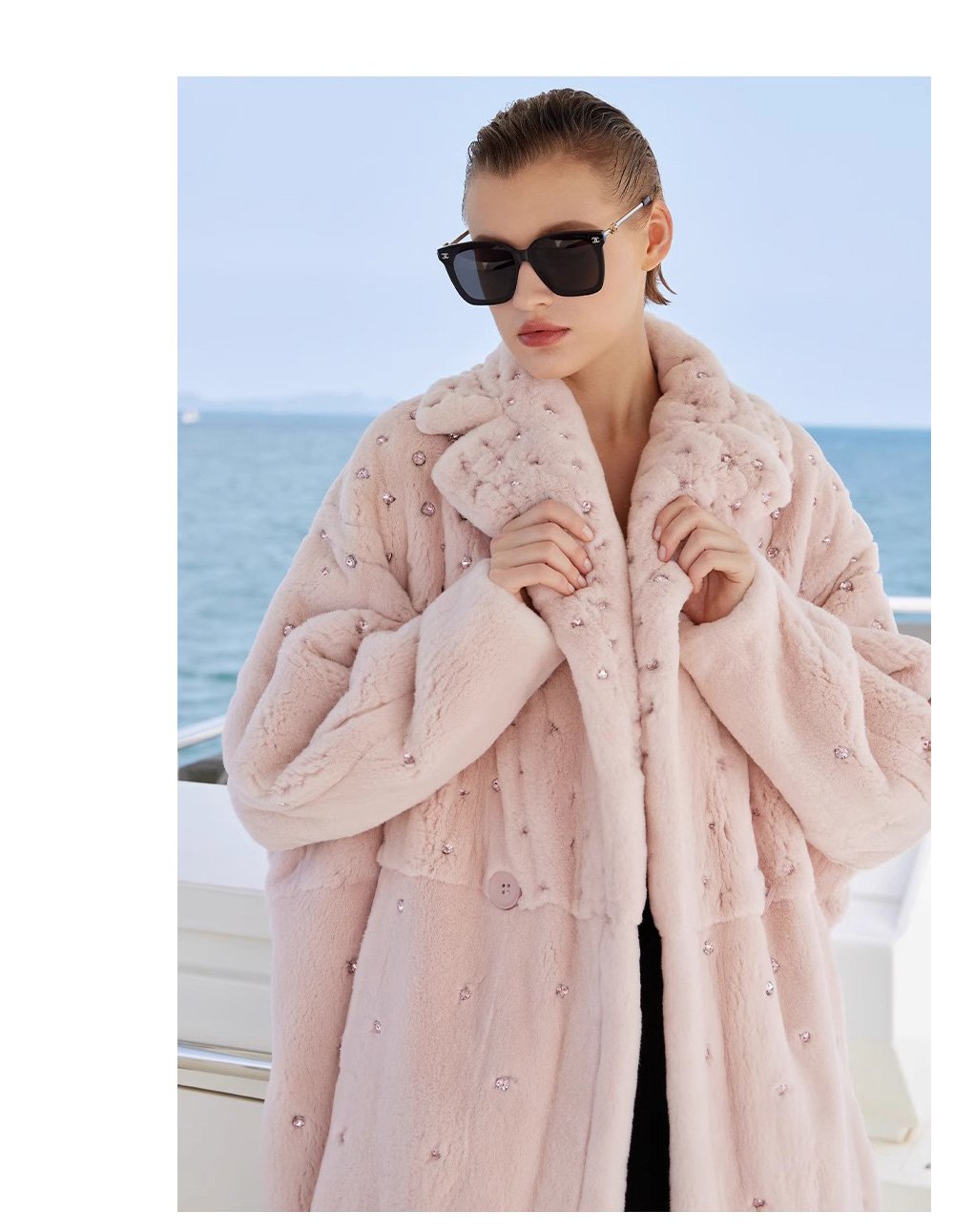 original teddy crystal embellished plucked mink fur coat for women — imported mink, 2025 new collection