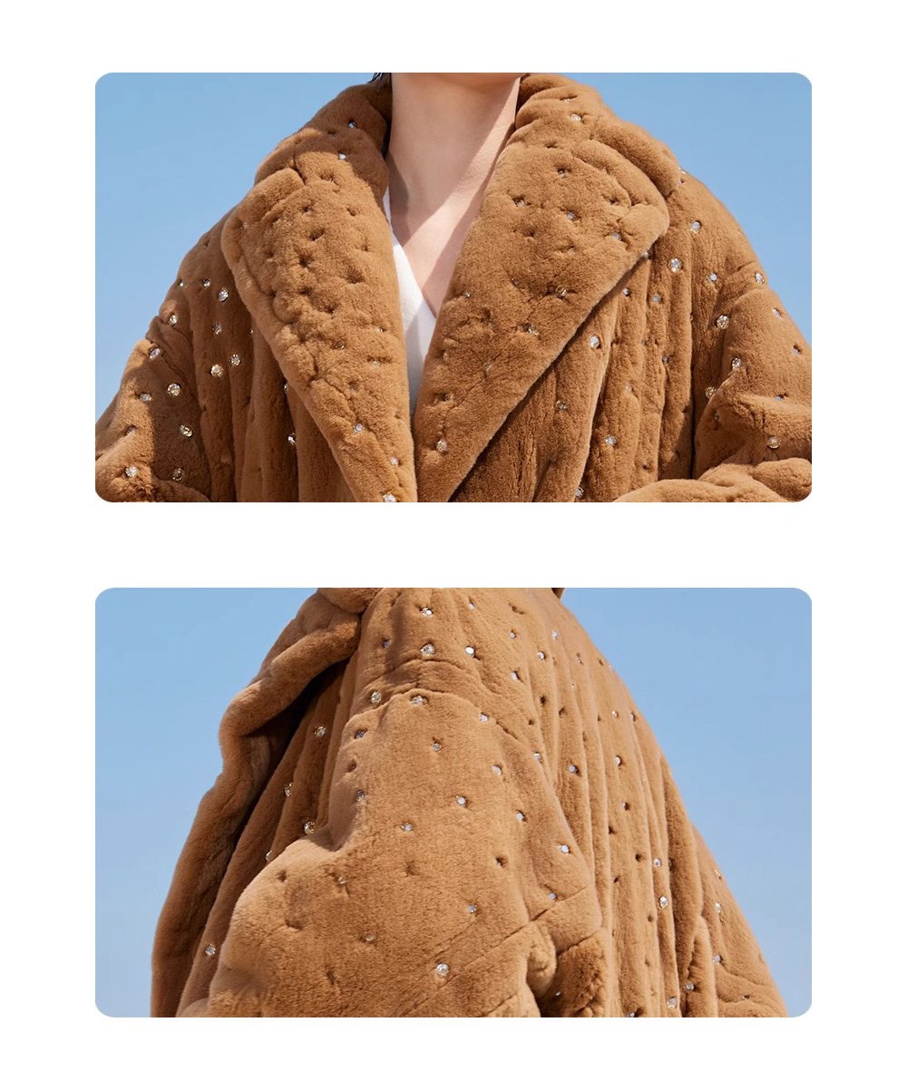 original teddy crystal embellished plucked mink fur coat for women — imported mink, 2025 new collection