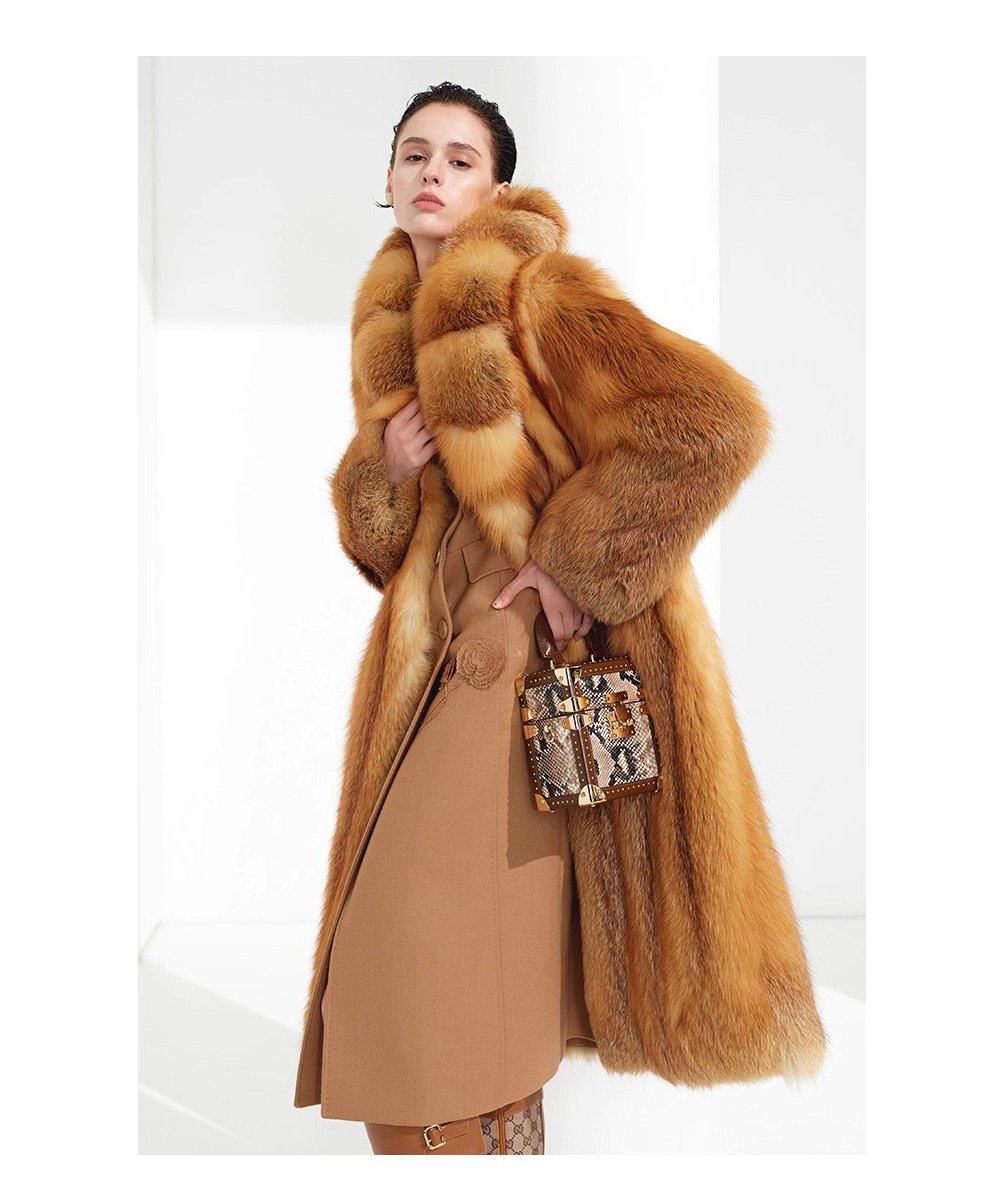 original “crimson ember” new imported finnish full skin fox fur coat — vintage luxury fur outerwear