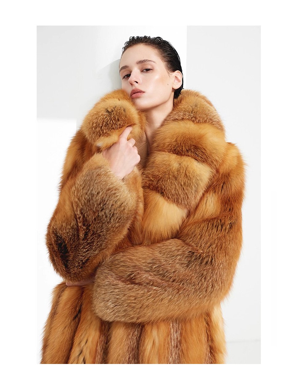 original “crimson ember” new imported finnish full skin fox fur coat — vintage luxury fur outerwear