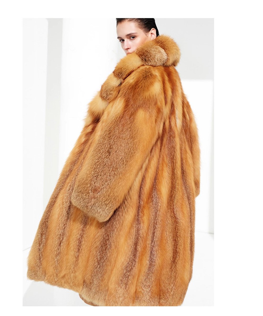 original “crimson ember” new imported finnish full skin fox fur coat — vintage luxury fur outerwear