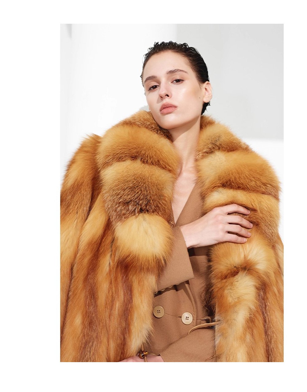 original “crimson ember” new imported finnish full skin fox fur coat — vintage luxury fur outerwear