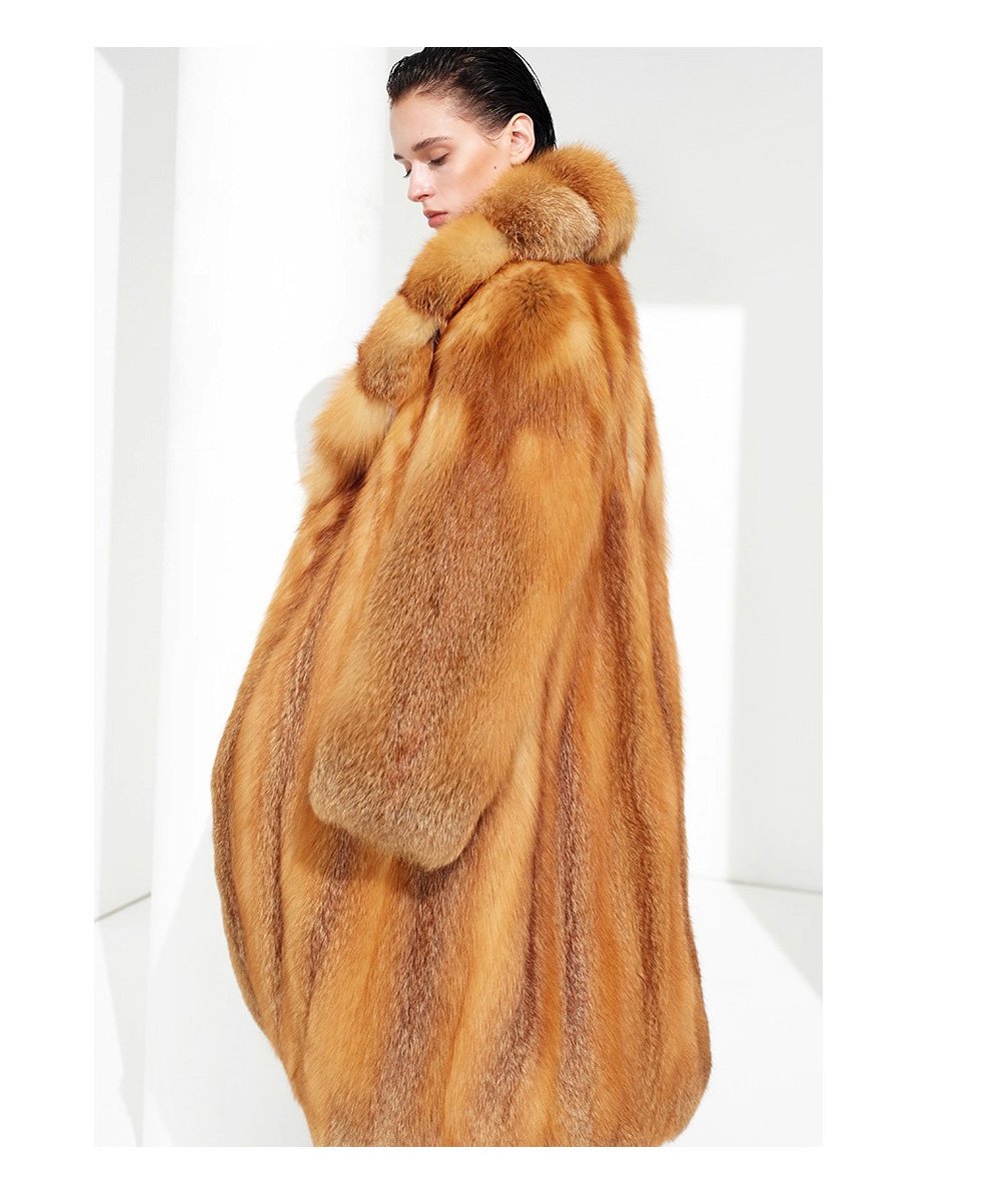 original “crimson ember” new imported finnish full skin fox fur coat — vintage luxury fur outerwear