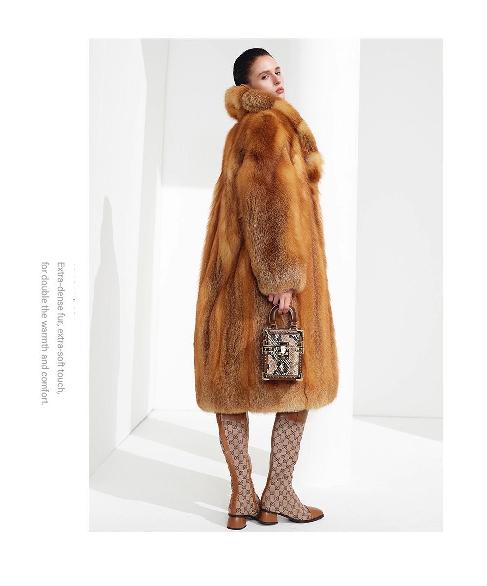 original “crimson ember” new imported finnish full skin fox fur coat — vintage luxury fur outerwear