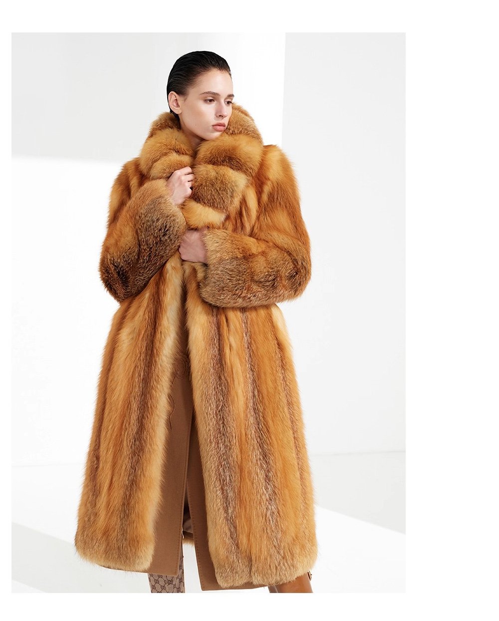 original “crimson ember” new imported finnish full skin fox fur coat — vintage luxury fur outerwear