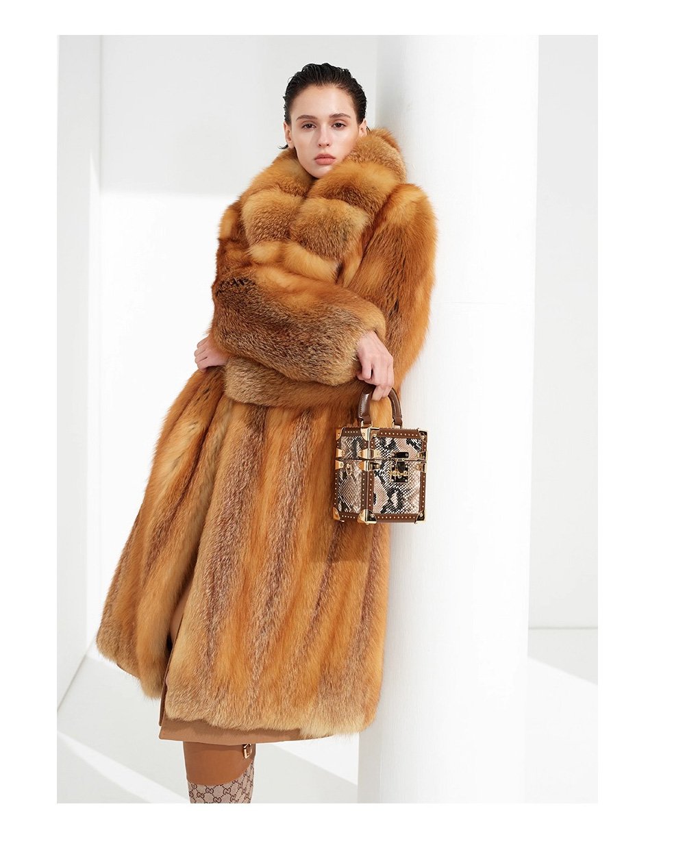 original “crimson ember” new imported finnish full skin fox fur coat — vintage luxury fur outerwear