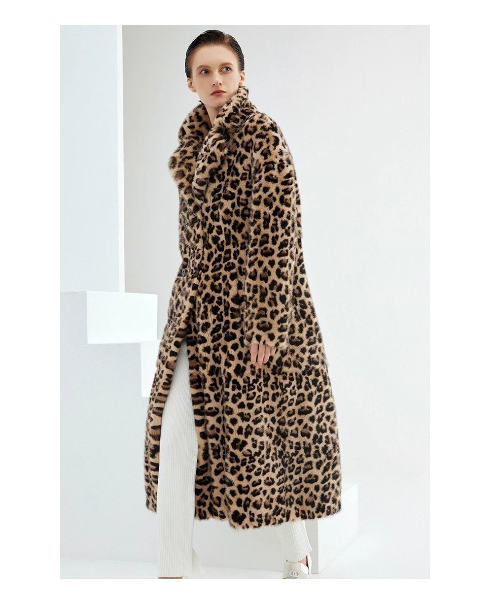 imported velvet full pelt mink fur coat for women — over knee long leopard print mink, 2025 new winter fur outerwear
