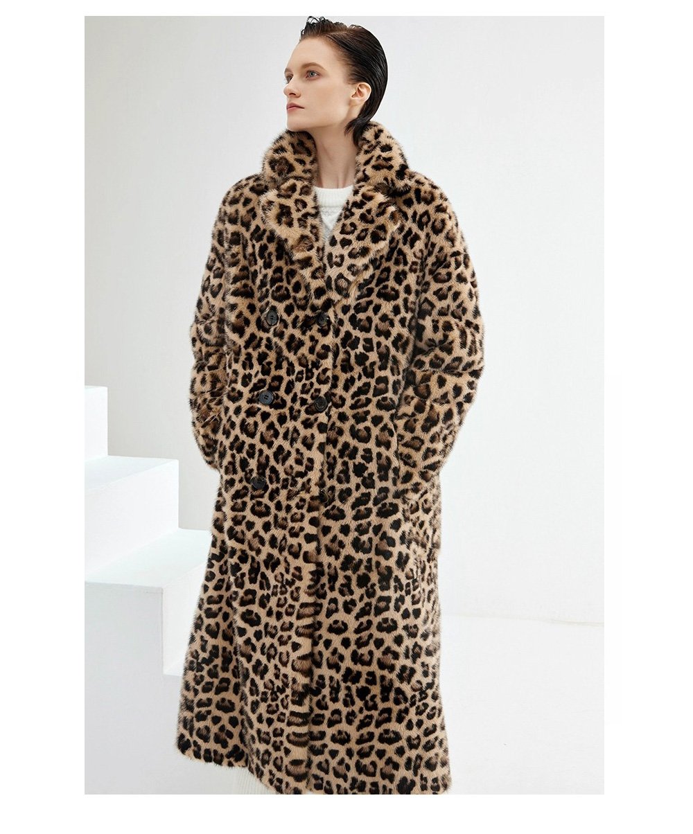 imported velvet full pelt mink fur coat for women — over knee long leopard print mink, 2025 new winter fur outerwear