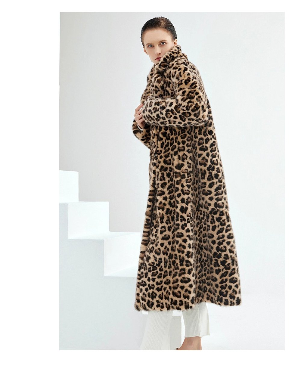 imported velvet full pelt mink fur coat for women — over knee long leopard print mink, 2025 new winter fur outerwear
