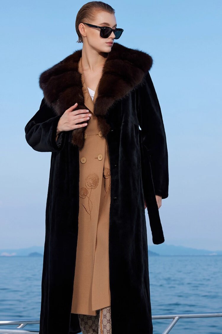 women’s full pelt mink fur coat – purple mink collar, fashionable & youthful, winter new collection
