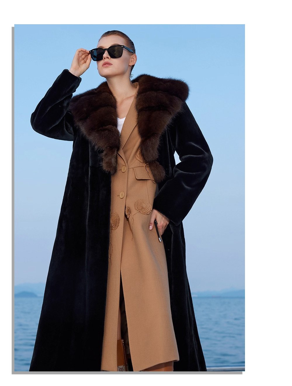 women’s full pelt mink fur coat – purple mink collar, fashionable & youthful, winter new collection