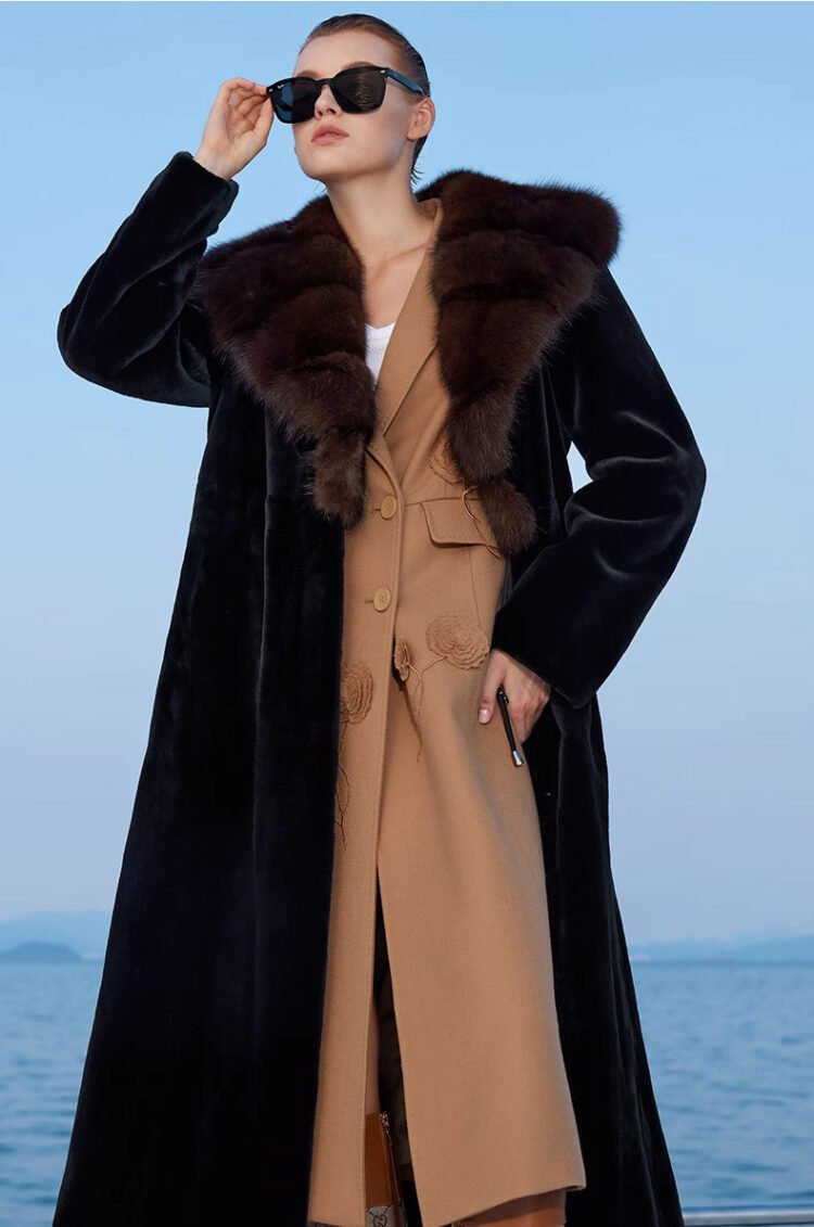 women’s full pelt mink fur coat – purple mink collar, fashionable & youthful, winter new collection