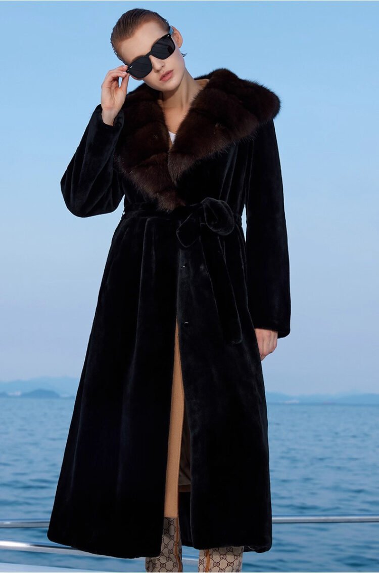 women’s full pelt mink fur coat – purple mink collar, fashionable & youthful, winter new collection