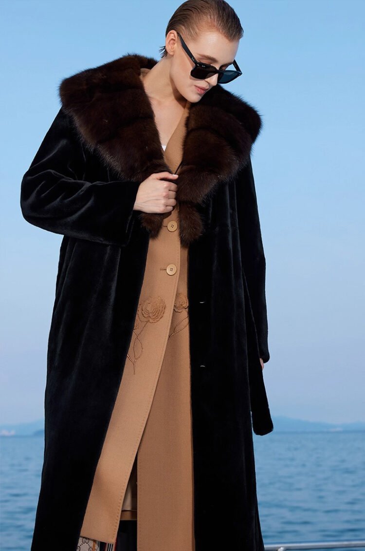 women’s full pelt mink fur coat – purple mink collar, fashionable & youthful, winter new collection