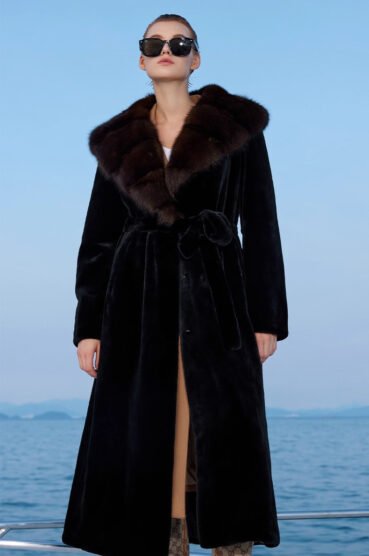 women’s full pelt mink fur coat – purple mink collar, fashionable & youthful, winter new collection