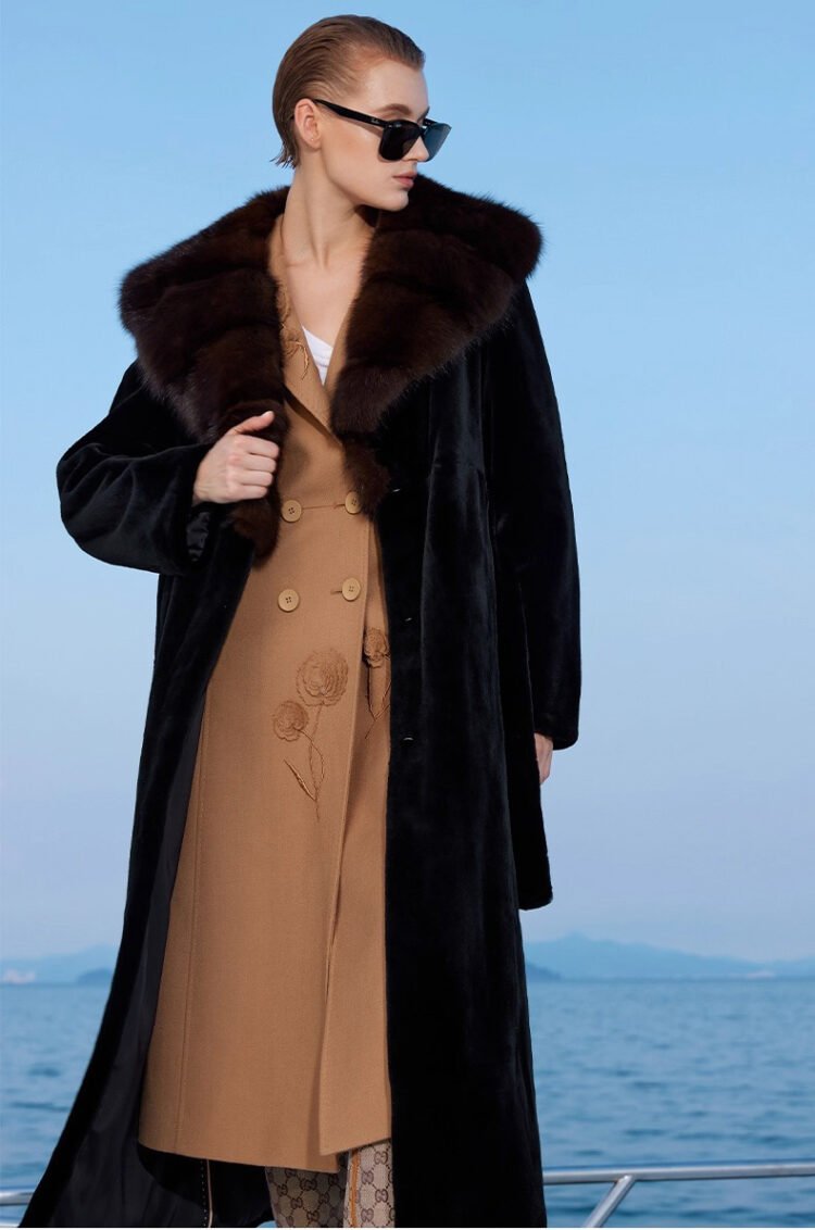 women’s full pelt mink fur coat – purple mink collar, fashionable & youthful, winter new collection
