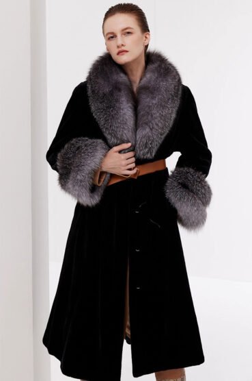 women’s luxury full pelt mink fur coat – imported mink with fox fur collar, new fashion collection