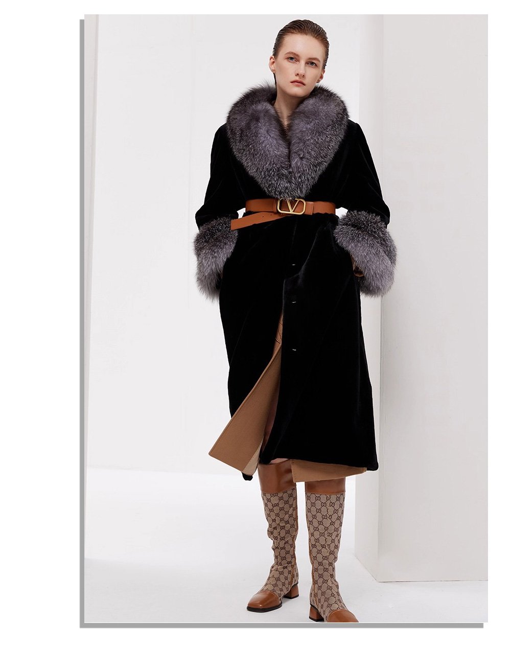women’s luxury full pelt mink fur coat – imported mink with fox fur collar, new fashion collection