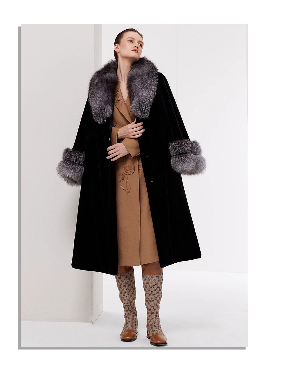 women’s luxury full pelt mink fur coat – imported mink with fox fur collar, new fashion collection