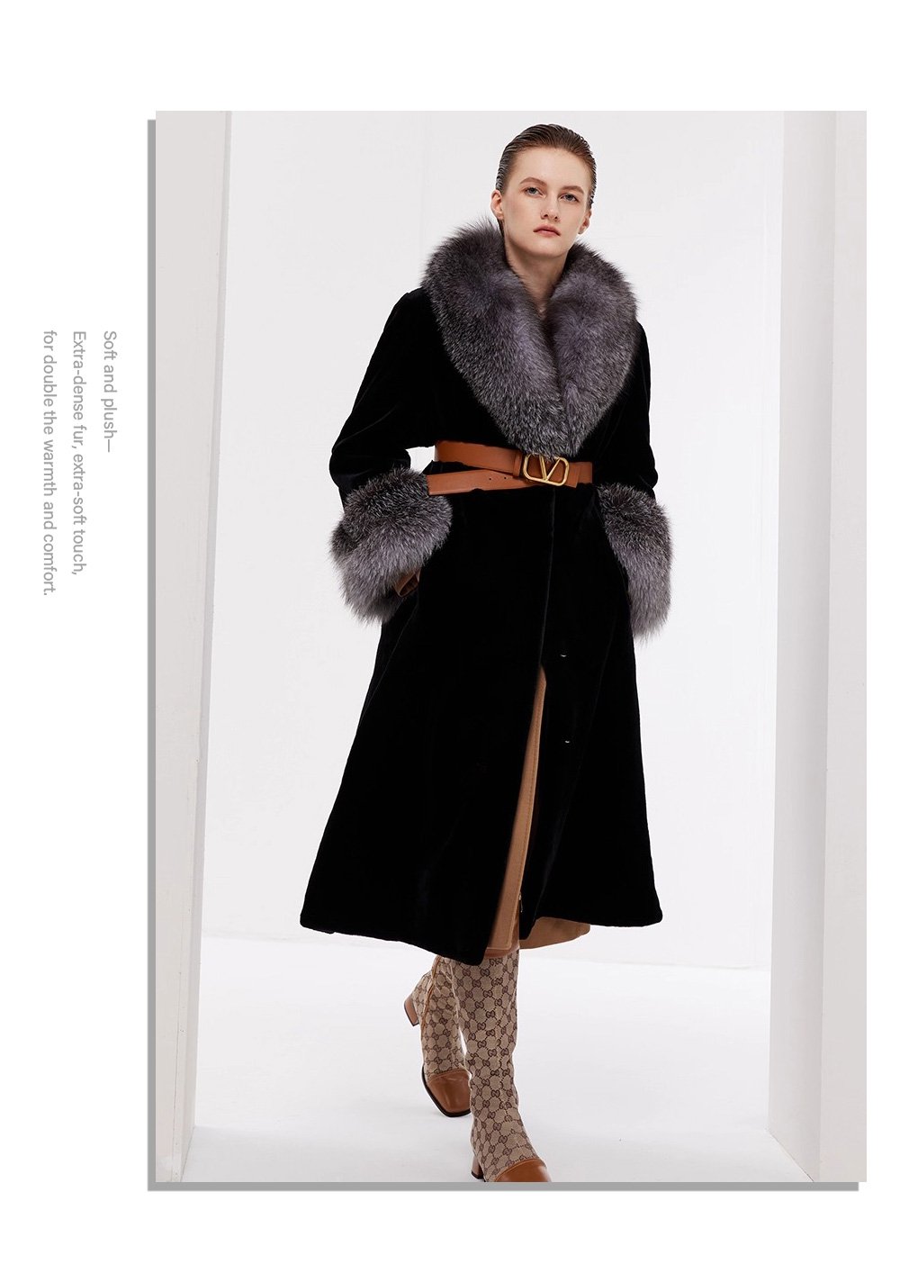 women’s luxury full pelt mink fur coat – imported mink with fox fur collar, new fashion collection