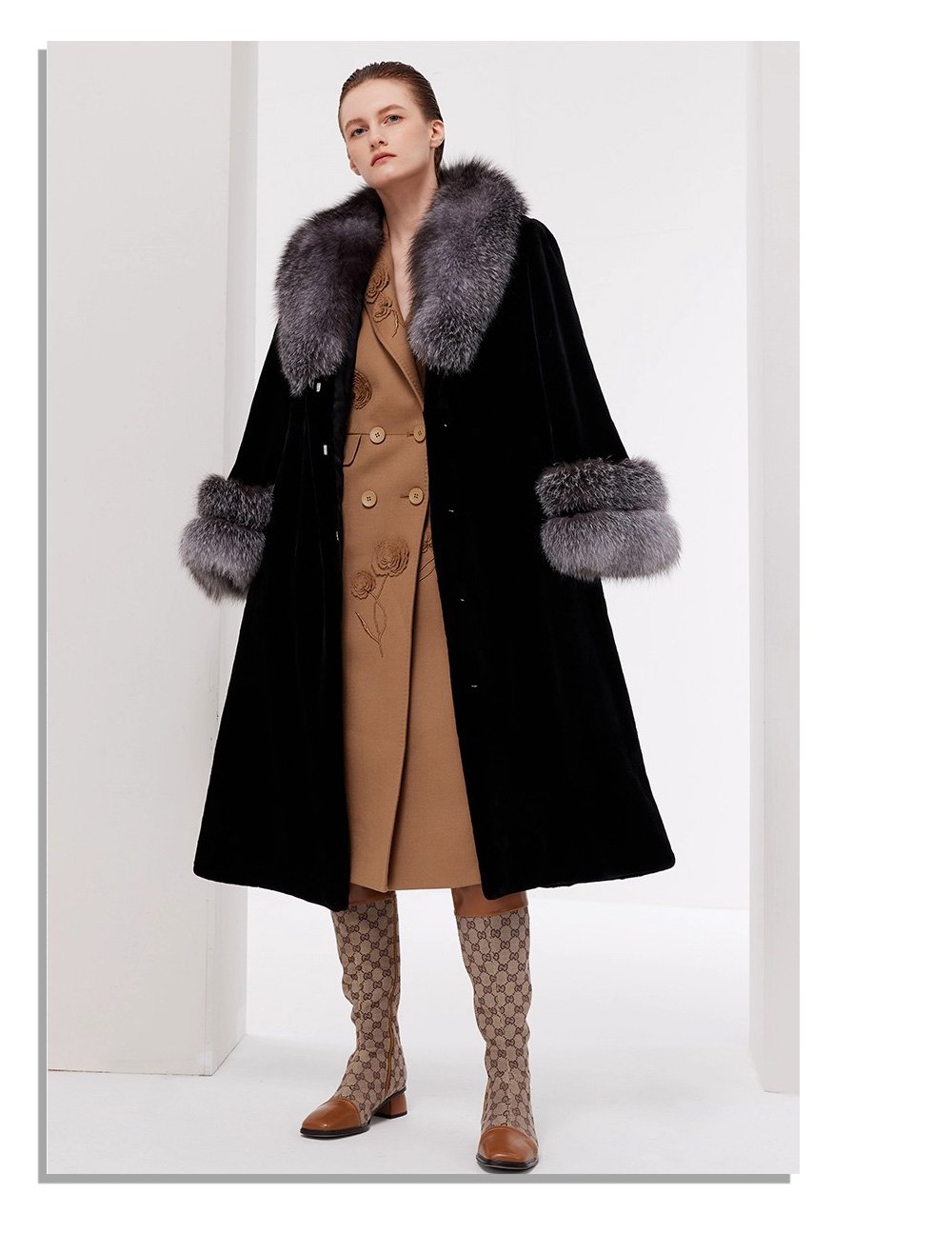 women’s luxury full pelt mink fur coat – imported mink with fox fur collar, new fashion collection