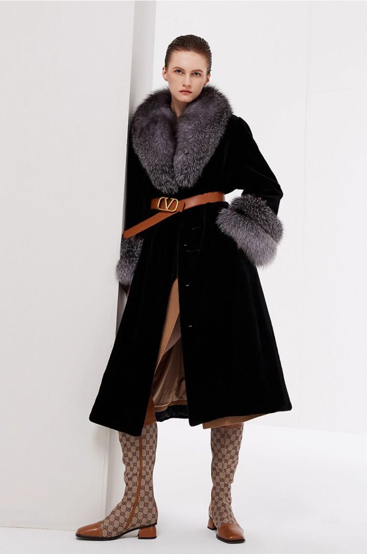 women’s luxury full pelt mink fur coat – imported mink with fox fur collar, new fashion collection