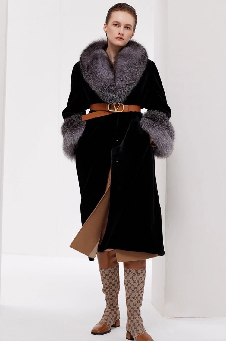 women’s luxury full pelt mink fur coat – imported mink with fox fur collar, new fashion collection