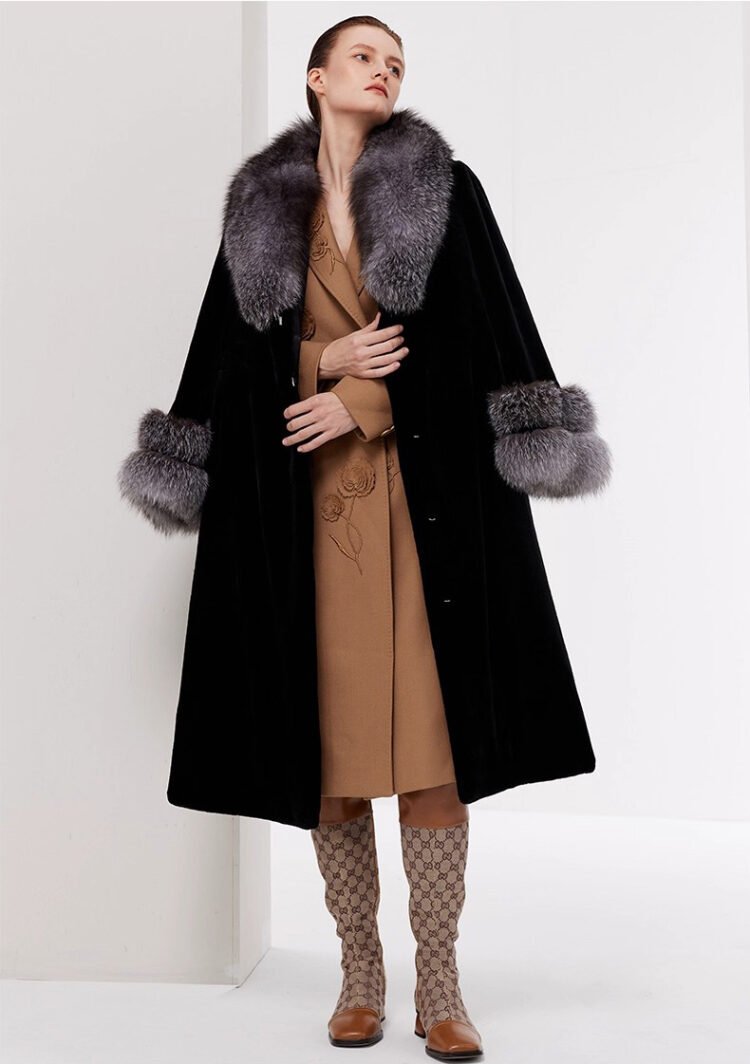 women’s luxury full pelt mink fur coat – imported mink with fox fur collar, new fashion collection