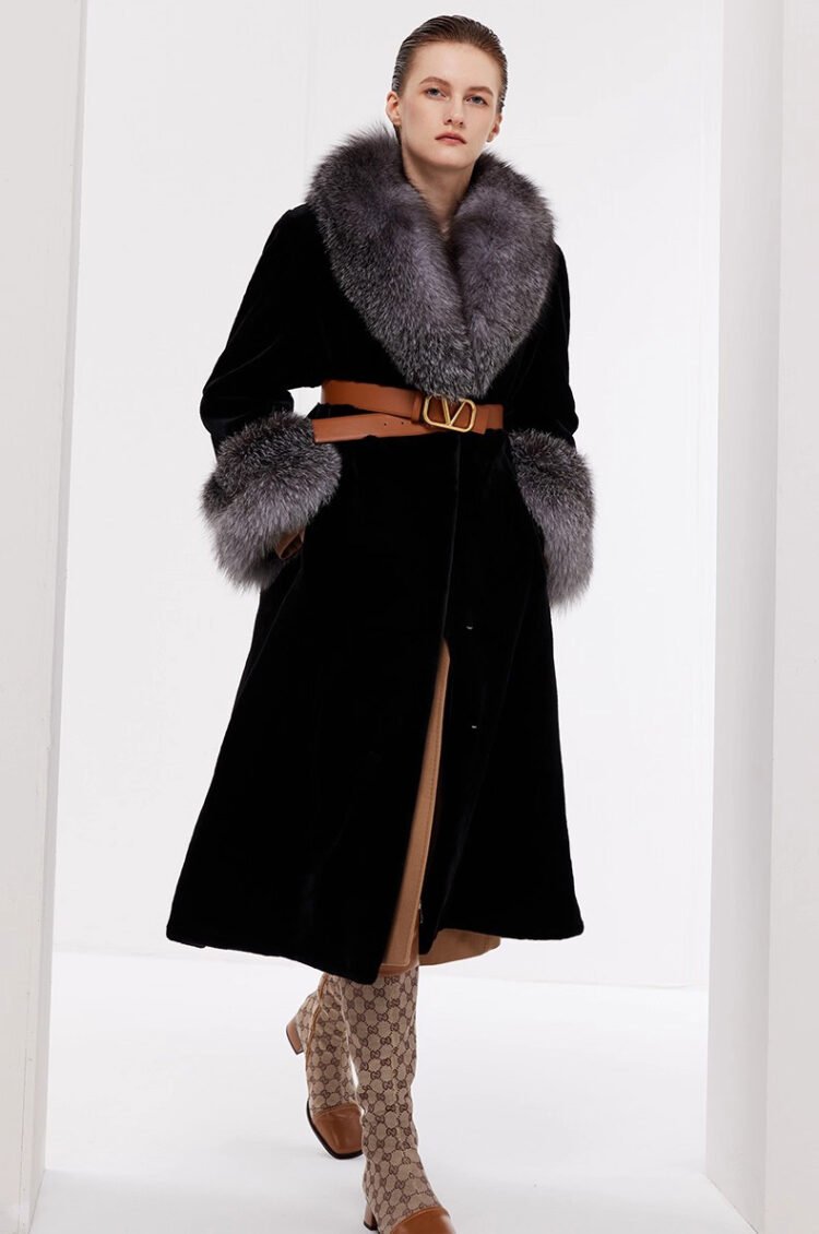 women’s luxury full pelt mink fur coat – imported mink with fox fur collar, new fashion collection
