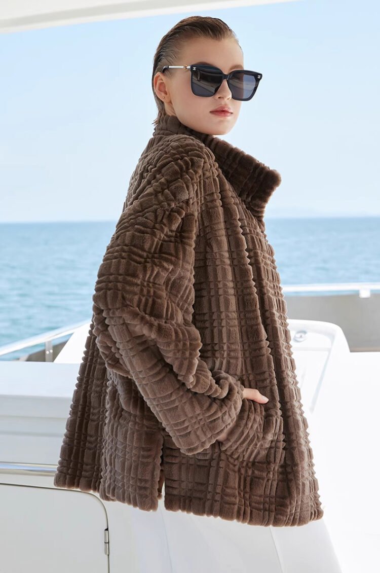 women’s luxury imported mink fur coat – original 3d check pattern, full pelt mink fleece, winter new collection