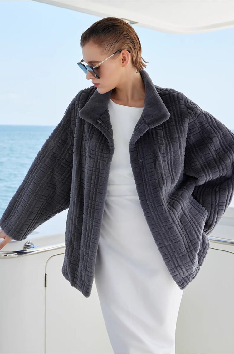 women’s luxury imported mink fur coat – original 3d check pattern, full pelt mink fleece, winter new collection